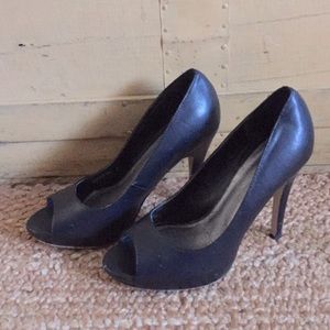 👡 ASOS BLACK VEG LEATH PEEP TOE HIGH HEELS 9 M